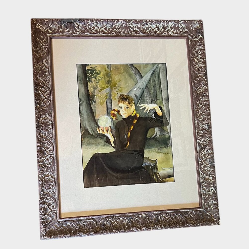 Vintage One-of-a-Kind Framed Painting of the Sorceress, 23.5" x 19.5"
